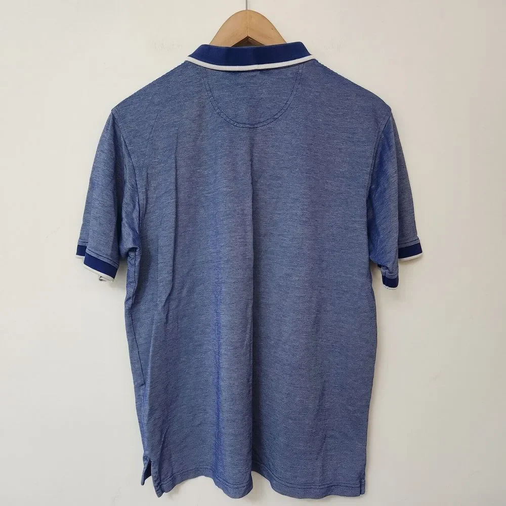 DANIEL CREMIEUX Men's Blue Short Sleeve 100% Cotton Polo Shirt Size L